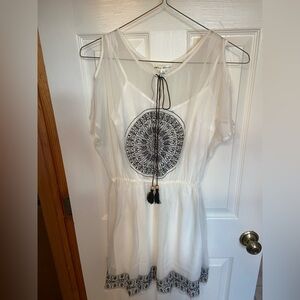 🖤 Blue Tassel White Sheer Embroidered Dress – Designer Sample